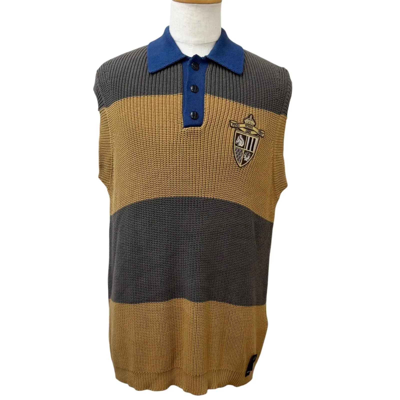 Pre-owned FENDI Cotton Small Leather Goods Sleeveless Knit Polo Shirt
