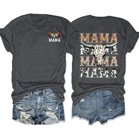 Women's Letter Print Round Neck Tee, Vintage Trendy Casual Style Short Sleeve Graphic Mama T-shirt for Daily Wear, Ladies Summer Clothes, Fit, Womenswear, Letter Printed Tee