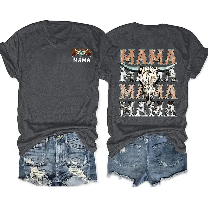 Women's Letter Print Round Neck Tee, Vintage Trendy Casual Style Short Sleeve Graphic Mama T-shirt for Daily Wear, Ladies Summer Clothes, Fit, Womenswear, Letter Printed Tee