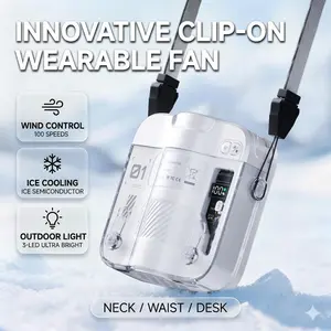Portable Waist Fan with ICE Semiconductor Cooling | 16000 RPM 100-Speed Neck Fan | 3-LED Flashlight | Clip-On Wearable Cooling Fan for Outdoor Work Construction Camping Hiking