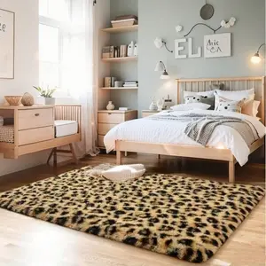 Soft Silk-Like Faux Printed Rug, Premium Leopard Cheetah Print | Black & Khaki Western Decor Carpet for Kids Room Living Room Bedroom