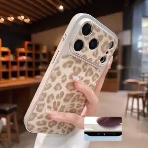Fashion glitter leopard print Leather phone case for iPhone 17 Pro Max 16 pro max Anti drop lens protection softshell phone protective cover