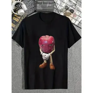 100% Cotton Me Asf Apple Funny Apple With Face Meme Wapple T-Shirt Casual Short Sleeve Shirt