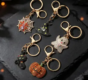 Full Rhinestone Halloween Keychain - Vintage Bag Charm with Pumpkin, Ghost Motifs, Fashion Costume Jewelry Accessory for Daily Matching, Holiday Occasions