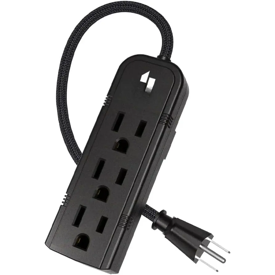 Power Strip 3 Prong Outlet - Slim Black 3 Grounded Outlets Heavy Duty Extension Power Cord Power Strip No Surge Protector with Wall Mount Hole Ideal for Home/Office(13A/125V/1625W/ETL Approved)