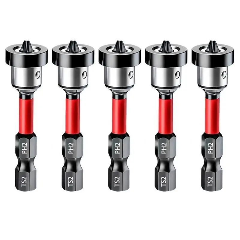 5pcs Magnetic Drywall Screw Bit Set Ph2, 1/4" Hex Screwdriver Bits with Depth Stop, Plasterboard Screw Locator for Drill Driver Hardware