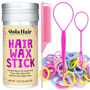Dolahair Hair Wax Stick Flyaway Control for Kids Women Hair Ties for Toddler Girls Colorful Elatic Hair Bands & Hair Loop Styling Tool