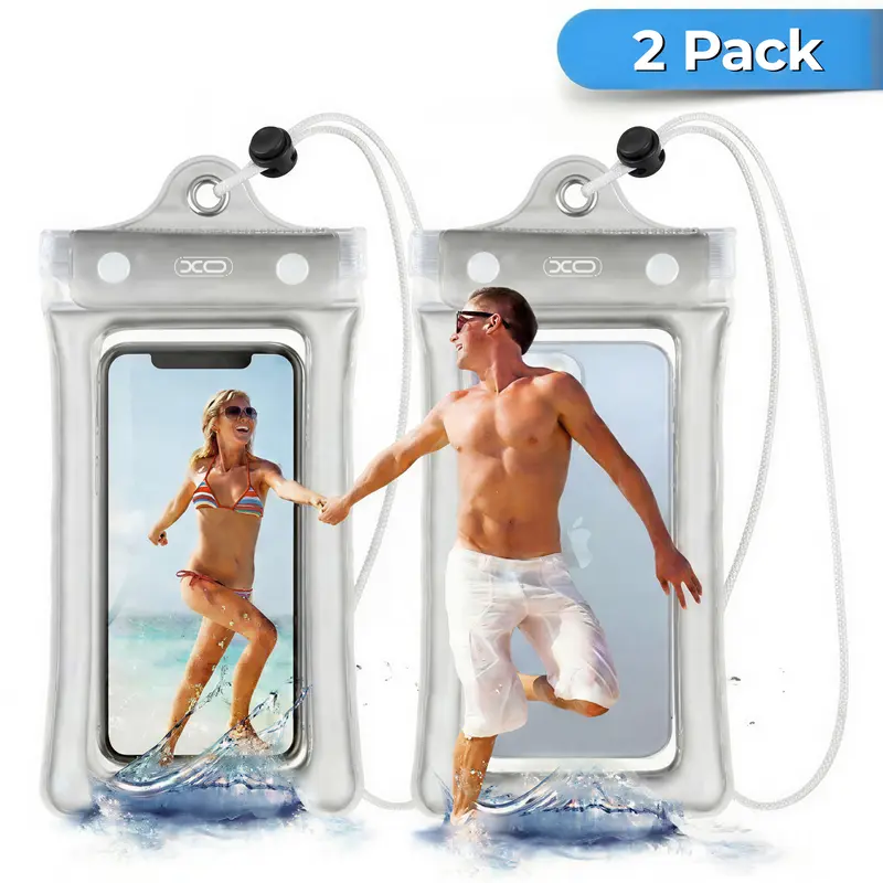 2-Pack IPX8 Waterproof Phone Pouch with Lanyard & Inflatable Edge, Zipper Seal Dry Bag for Beach, Outdoor Swimming, Diving, Fits iPhone 17/16/15/14/13 Pro Max/Plus & Galaxy S22/S23 (Up to 7 in)
