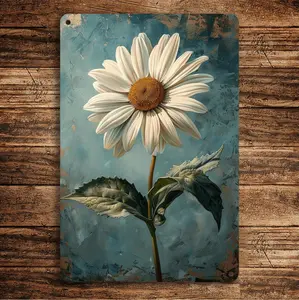 Vintage White Daisy Metal Wall Art Sign For Home Cafe Bar And Garage Decor 8x12 Inch Tinplate With Easy Hang And Fade Resistant Features