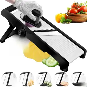 Professional Mandoline Slicer - Black Stainless Steel Adjustable Vegetable Cutter & Julienne Tool with Cut-Resistant Gloves for Effortless Food Prep