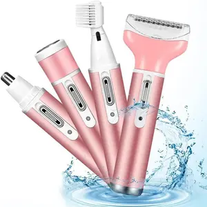 Electric Razor for Women, 4-in-1 Women's Body Hair Removal, Pubic Shaver Bikini Trimmer for Eyebrow Face Body Underarm, Portable Ladies Shaver USB Rechargeable IPX7 Waterproof