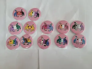Handmade Space Invaders Pride Buttons 1.5 Inches - Customizable Options Available