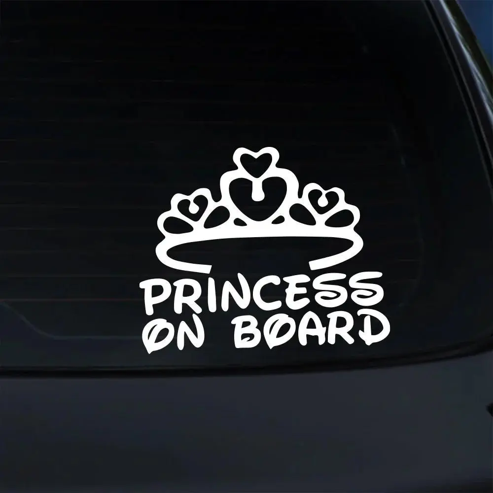 1PC Cute Vitality Style "PRINCESS ON BOARD" Crown Sticker – fits car decor, princess-style backpacks, girl notebooks. With heart crown + slogan, it’s a favorite for cute vitality style lovers.
