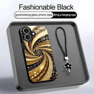 Luxury Liquid Gold Swirl Glitter Fluid Art Aesthetic Phone Case with Lanyard for iPhone 17--975