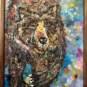 Modeling Paste Acrylic Paint Bear Art 19x25 inches Vibrant Colors Unique Design Perfect for Wall Decor made by local artist original artwork