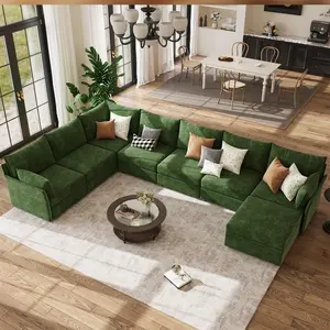 ABCASA 167.5" Oversized Modular Sectional Sofa, U Shaped Convertible Chenille Couch with Movable Ottoman, Large 8 Seat Deep Seat Couches for Living Room