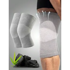 1 Pair - Bamboo Charcoal Compression Knee Sleeves, Elastic Knee Brace For Women & Men, Breathable Knee Support For Running, Workout, Basketball, Badminton, Tennis, Fitness Exercises, Yoga- Add Pressure To The Knees (Pair Grey/ One Size Fits Most)