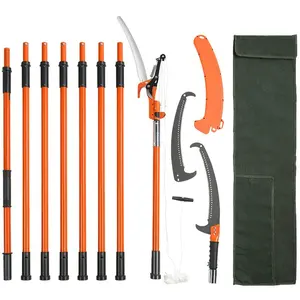 summervibes VEVOR Manual Pole Saw, 7.3-27 ft Extendable Tree Pruner, Sharp Steel Blade and Scissors High Branches Trimming, Branch Trimmer with Lightweight 8 Fiberglass Handles, for Pruning Palms and Shrubs, 7.3-27Ft Reach, Extendable Saw
