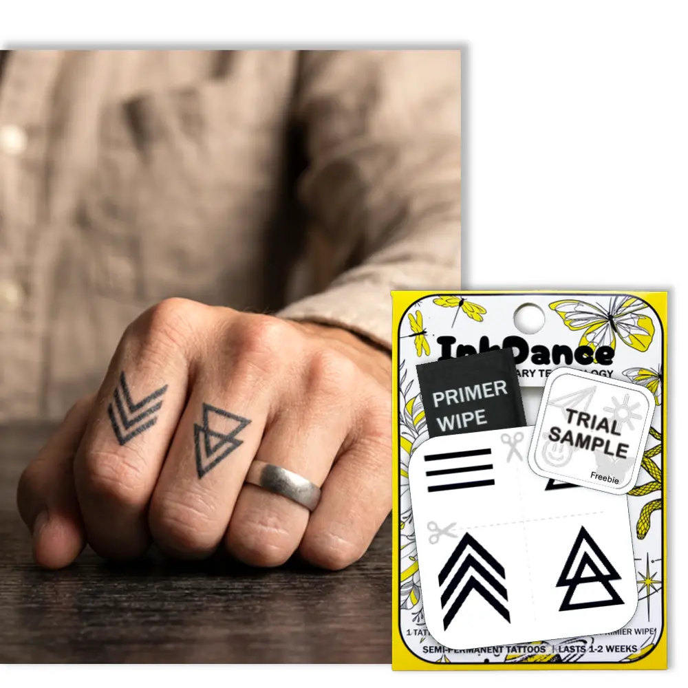InkDance Semi-Permanent Tattoo, Viking Minimalist Geometric Design, Long Lasting Temporary Tattoos, Waterproof Plant-Based Ink, Lasts 1-2 Weeks, Color Develops in 24 Hours MNF074, Set of 4, Design Temporary Tattoos, Pre-Packaged Temporary Tattoos