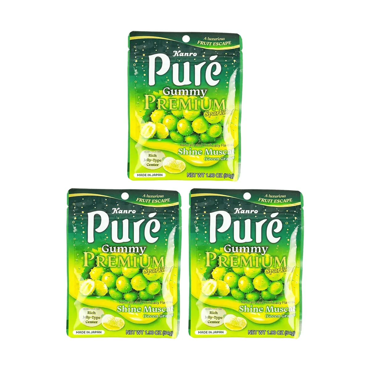 KANRO Pure Heart Gummy Candy - Sunshine Rose Grape Soda Flavor, Sour & Sweet, 54g x 3 Pack, Japan's No.1 Gummy