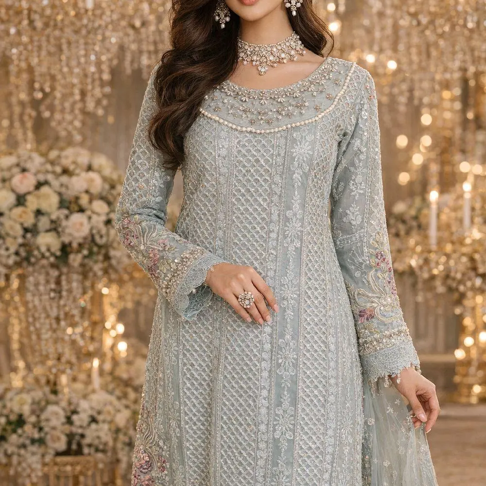 blue and white dress pakistani Royal White and Blue Kameez Salwar in Pakistani Eid Dresses LARGE