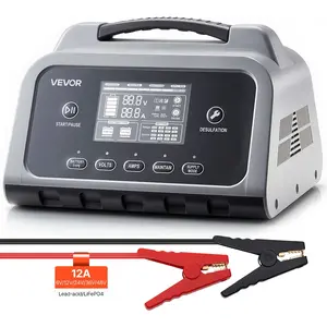 VEVOR Smart Battery Charger, 12A, 6V 12V 24V 36V 48V Lithium LiFePO4 Lead-Acid (Gel / AGM) Car Battery Charger, with LCD Display, Trickle Charging Maintainer Desulfator, for Car, Boat, Motorcycle