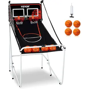 VEVOR Foldable Basketball Arcade Game, 2 Player Indoor Basketball Game, Home Dual Shot Sport with 4 Balls, 8 Game Modes, LCD Electronic Scoreboard, and Inflation Pump, for Kids, Adults (Black & White)