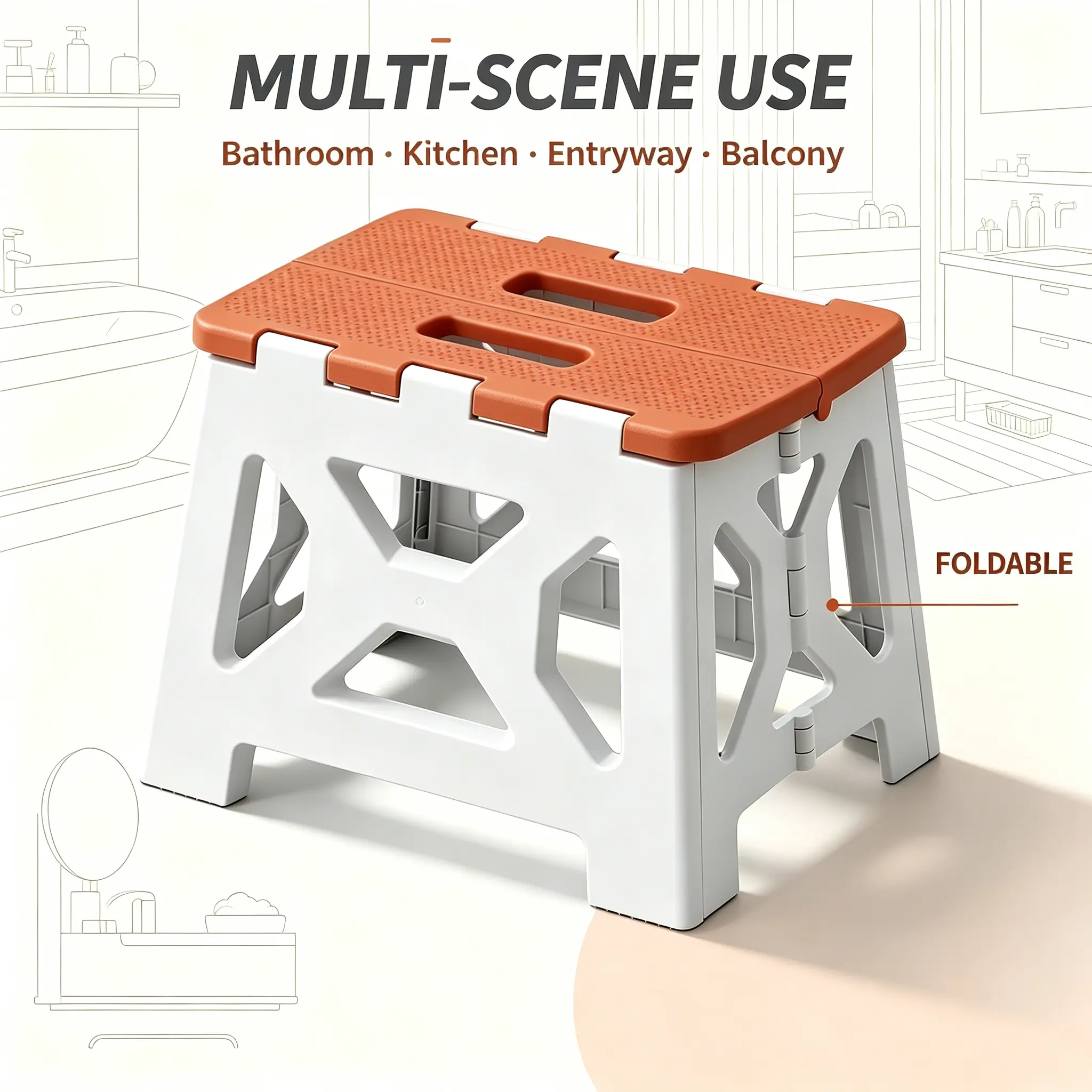Small Folding Step Stool for Adults & Kids Heavy Duty Portable Plastic Foot Stool Non-Slip Bathroom Shower Bench Pedicure Foot Rest Sturdy Utility Ladder for Kitchen Sink Closet RV Travel, Orange removable chair vevor