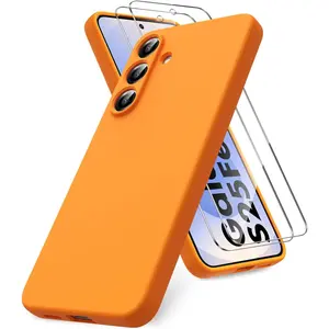 Vansdon for Samsung Galaxy S25 FE Case, Soft TPU Liquid Silicone Phone Case with 2 Screen Protectors, Military-Grade Protection Shockproof Slim Phone Cover-Orange