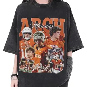 Unisex Black Arch Manning Graphic Bootleg T-shirt, Vintage Texas Retro 90s Football Sshirt, Cowboy Autograph Shirt, Sport 100% cotton Shirt 6MU