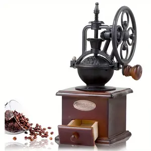 Hand-cranked coffee grinder, coffee bean grinder, espresso machine, nut grinder, antique teapot set, coffee accessories, kitchen utensils suitable for large gatherings such as Easter, Labor Day, and other events Wooden Black
