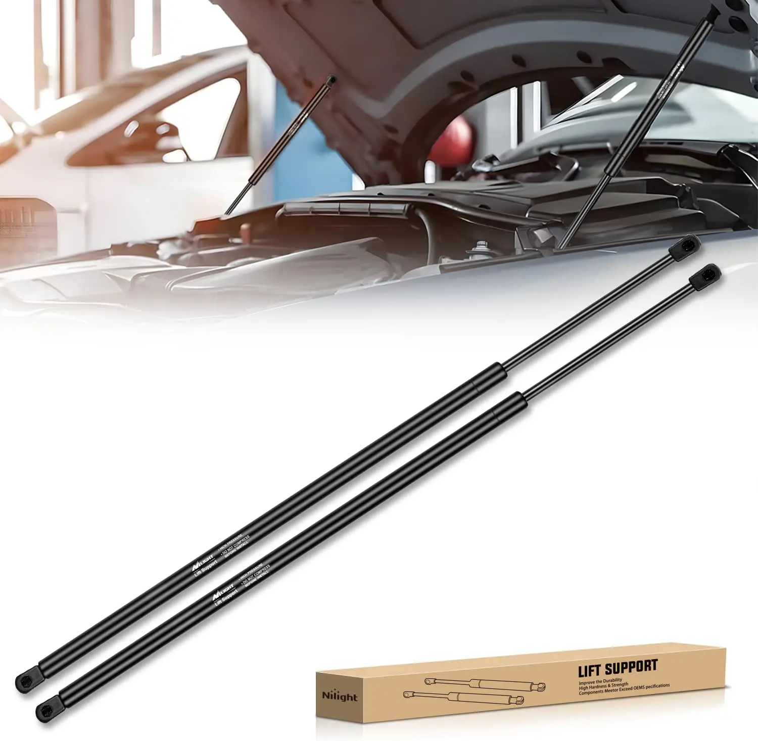 Nilight 6757 High Strength Nitrogen Gas Vehicle Hood Struts Lift Supports - 26-in Replacement Spring Shocks, 2PCS Rod Set for Toyota Camry 2012-2016, Car Accessories, 45000 Times Durability Test, Accessories for Your Car, Automotive Accessories