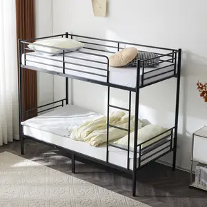 Black Bunk Bed Twin Over Twin, Metal Bunk Bed with Built-in Ladder and Safety Guardrail, Space-Saving Twin Bunk Beds, No Box Spring