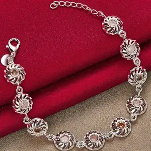 925 Sterling Silver Round AAA Cubic Zirconia Chain Bracelet Jewelry james avery charm bracelet cost