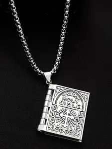 Flip Page Bible Pendant Necklace for Women, Unisex Casual Alloy Chain, Daily Wear Faith Symbol, Valentine's Day Gift, Jewelry Gift, Jewel Necklace