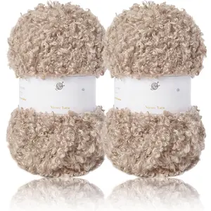2 Skeins Teddy  Yarn - Super Soft, Chunky, Fluffy & Fuzzy, Faux , Eyelash Yarn for Crochet & Knit (Total Length 110yds/7.05oz) - Light Brown