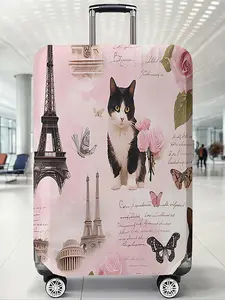 Cat Pattern Luggage Case, Casual Style Dust-proof Travel Accessories, Elastic Luggage Cover for Women & Men