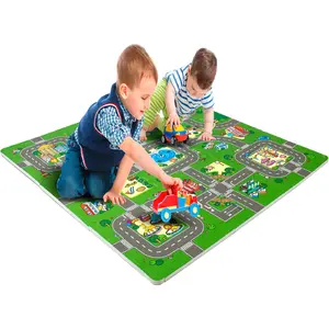 Sorbus Traffic Play mat Puzzle Foam Interlocking Tiles – Kids Road Traffic Play Rug - Children Educational Playmat Rug (9 Tiles with Borders)