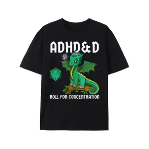 Cotton Printed Men's T-Shirt - ADHD&D Roll For Concentration Featuring Cute Dragon