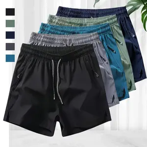 Pack of 5 men’s solid-color minimalist drawstring  with zippered pockets; men’s   -waist pocket shorts;  summer men’s sports bottoms; everyday wear, suitable for spring and summer. Quick-Dry Elastic Athletic Shorts Set shop deal