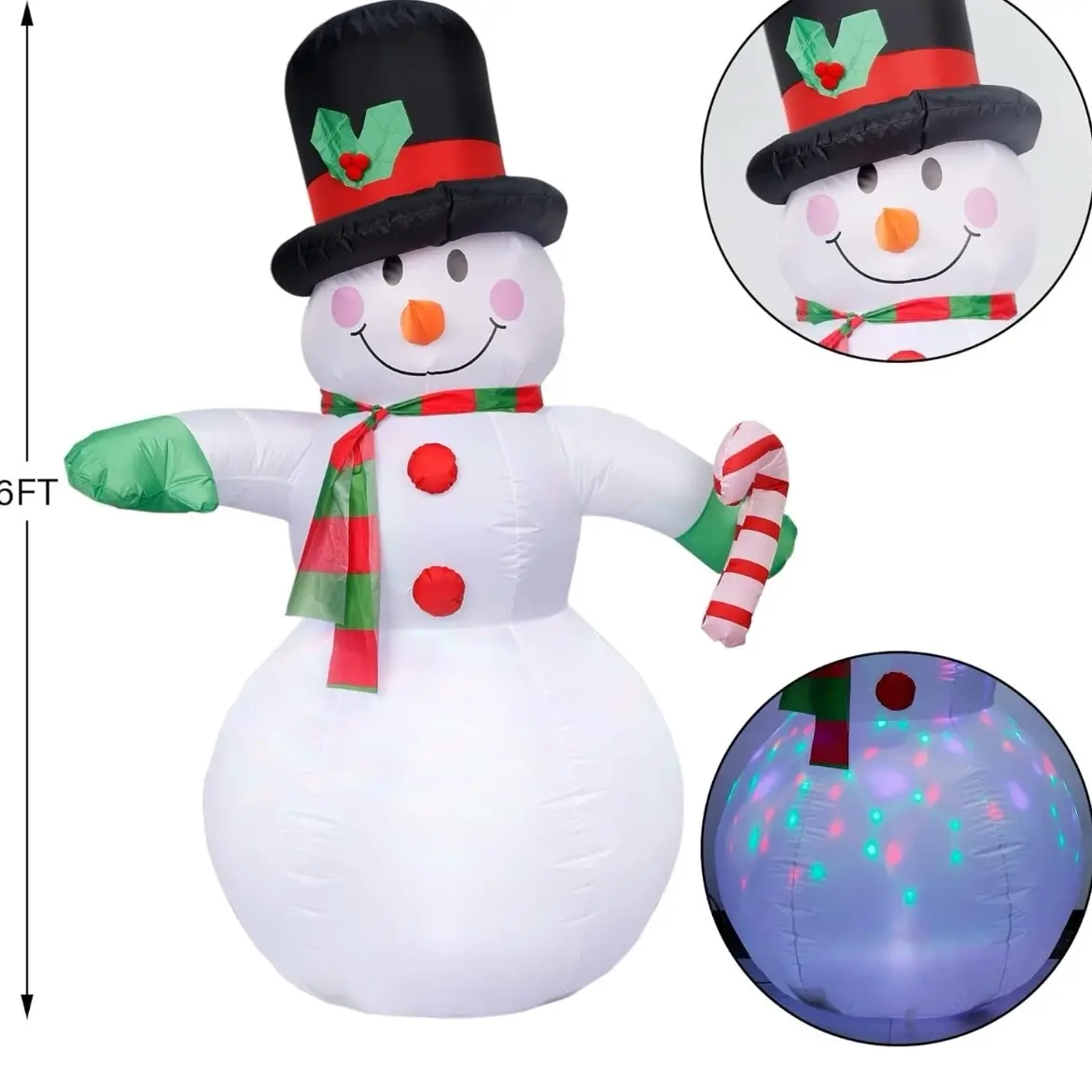 6 FT Christmas Inflatable Snowman with Rotating LED Lights