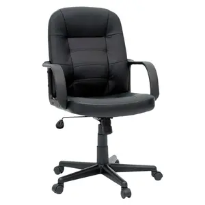 Office Dorm Chair Bonded Leather Black - Room Essentials: Ergonomic Swivel, Adjustable Height, Foam Padding