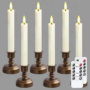 LED Window Candles with Holders and Remote Controls,  Flameless  Operated  Taper Pack of 6 Candles with Timer Function (Brozen Holder)