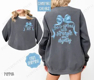 Strength and Dignity Sweatshirt Comfort Colors, Coquette Bow Women's Crewneck, Religious Women's Sweater