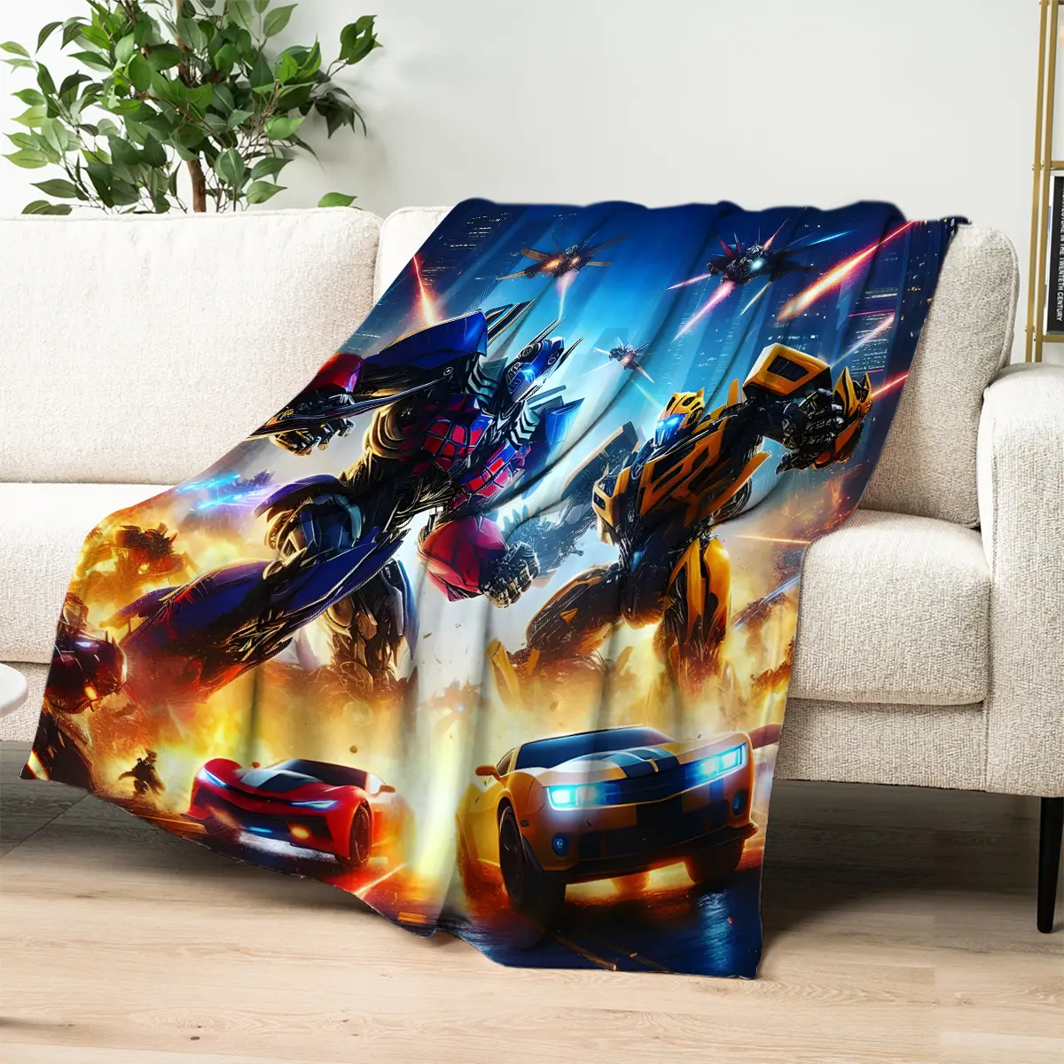 Transformers Autobots Battle-Themed Character Graphic Robot Blanket - Soft, Fluffy, Light, Anti-Pilling, Wrinkle Resistant, Washable Decorative Bedding Throw for Fans, Multiple Sizes Available