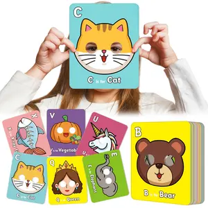 Aizweb 26 Pcs Alphabet Letter ABC Flash Cards with Animal Masks Interactive Educational Toys for Kids Learning Activities, Thanksgiving & Birthday Party
