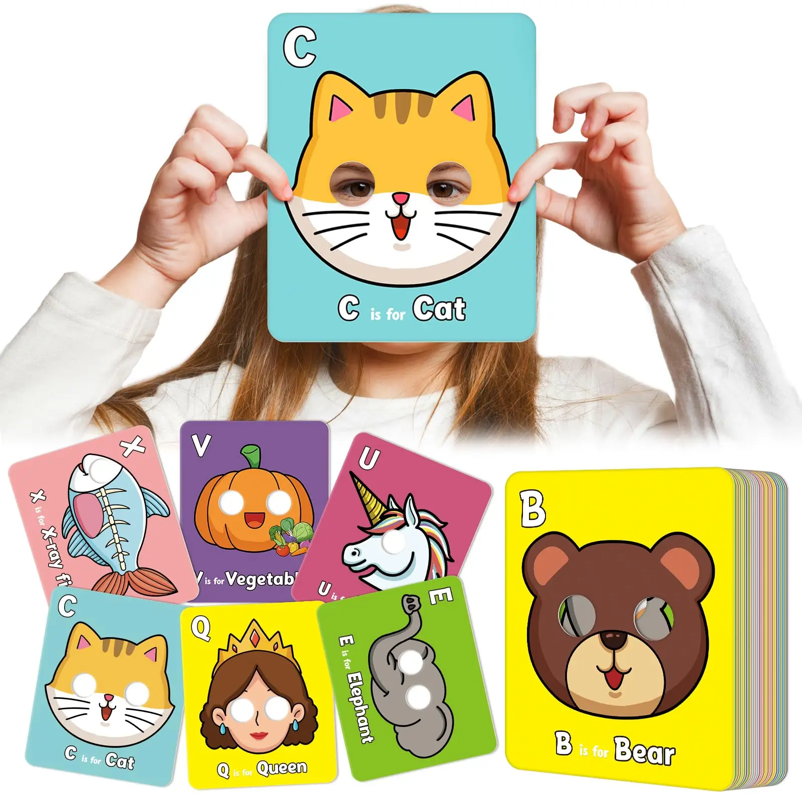 26 Pcs Alphabet Letter ABC Flash Cards,Animal Mask,Alphabet Learning Toys,Educational Toys for Learning Activities Birthday Party Flashcard
