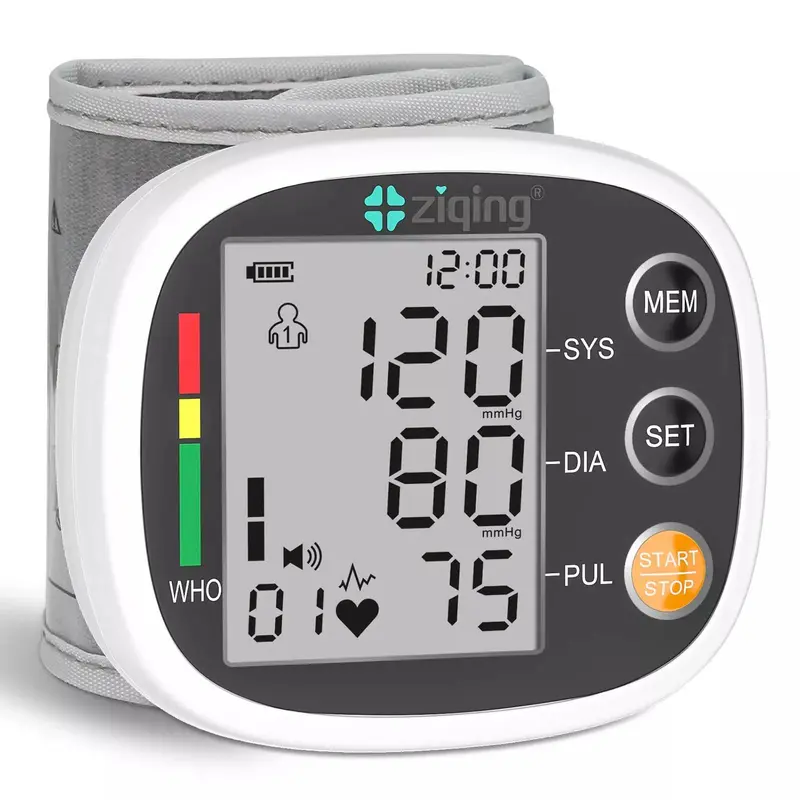 Ziqing Wrist Blood Pressure Monitor for Home Use, Rechargeable Bp Machine Automatic Digital BP Monitor with Voice Broadcast, Large LCD Display, 2×99 Memory BP Cuff 5~7.7in, Black