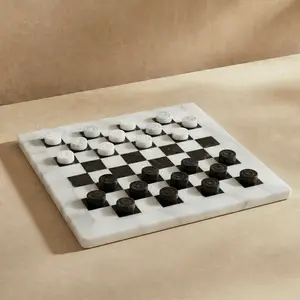 Marble Checkers Set with Storage Case - White and Black