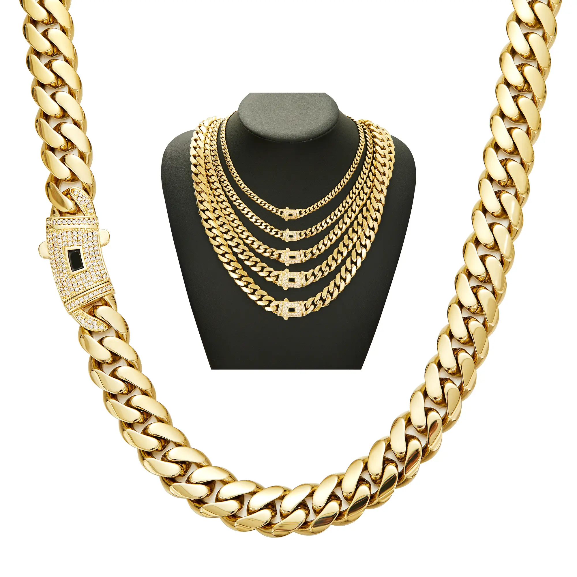 14K Gold Cuban Link Necklace – emium Handcrafted Miami Cuban with  Zircon Stones, Mirror Polish Finish, Wateroof, Tarnish Resistant & Hypoallergenic, 6mm–14mm, Luxury Gift